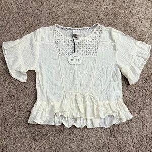 Knox Rose Blouse Women size Medium Ivory Top Swiss Dot Bell Sleeve Flowy Shirt